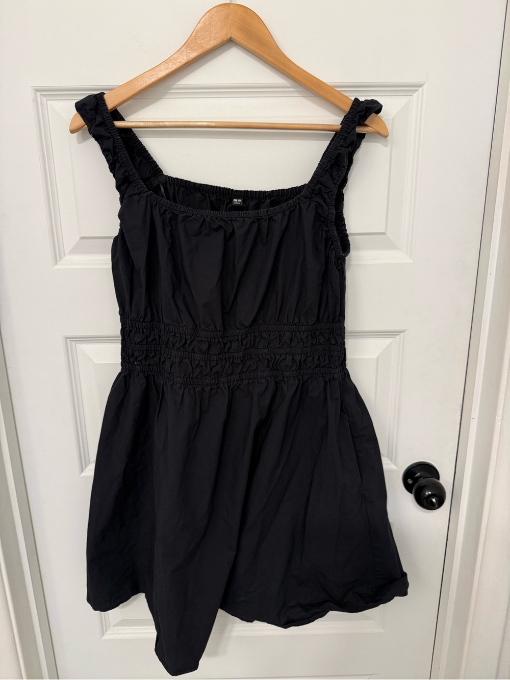 Uniqlo Black Ruched Square Neck Mini Dress L